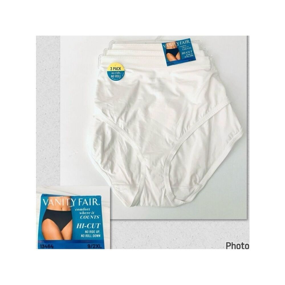 NWT 3Pack Vanity Fair White 9/2XL Comfort Where it Counts Hi Cut Panty set 13464